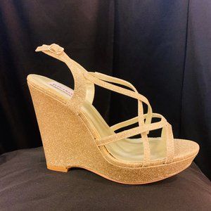 4 inch glitter strappy wedge with adjustable ankle
